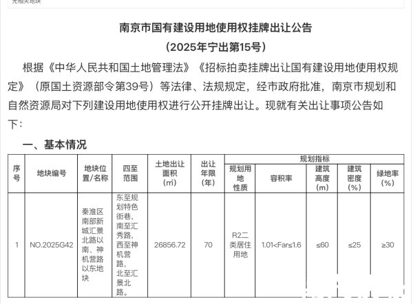 星火牛 南京南部新城再推低密宅地！挂牌起始价11.62亿元，7月30日竞拍