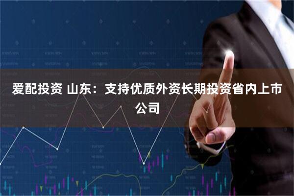 爱配投资 山东：支持优质外资长期投资省内上市公司